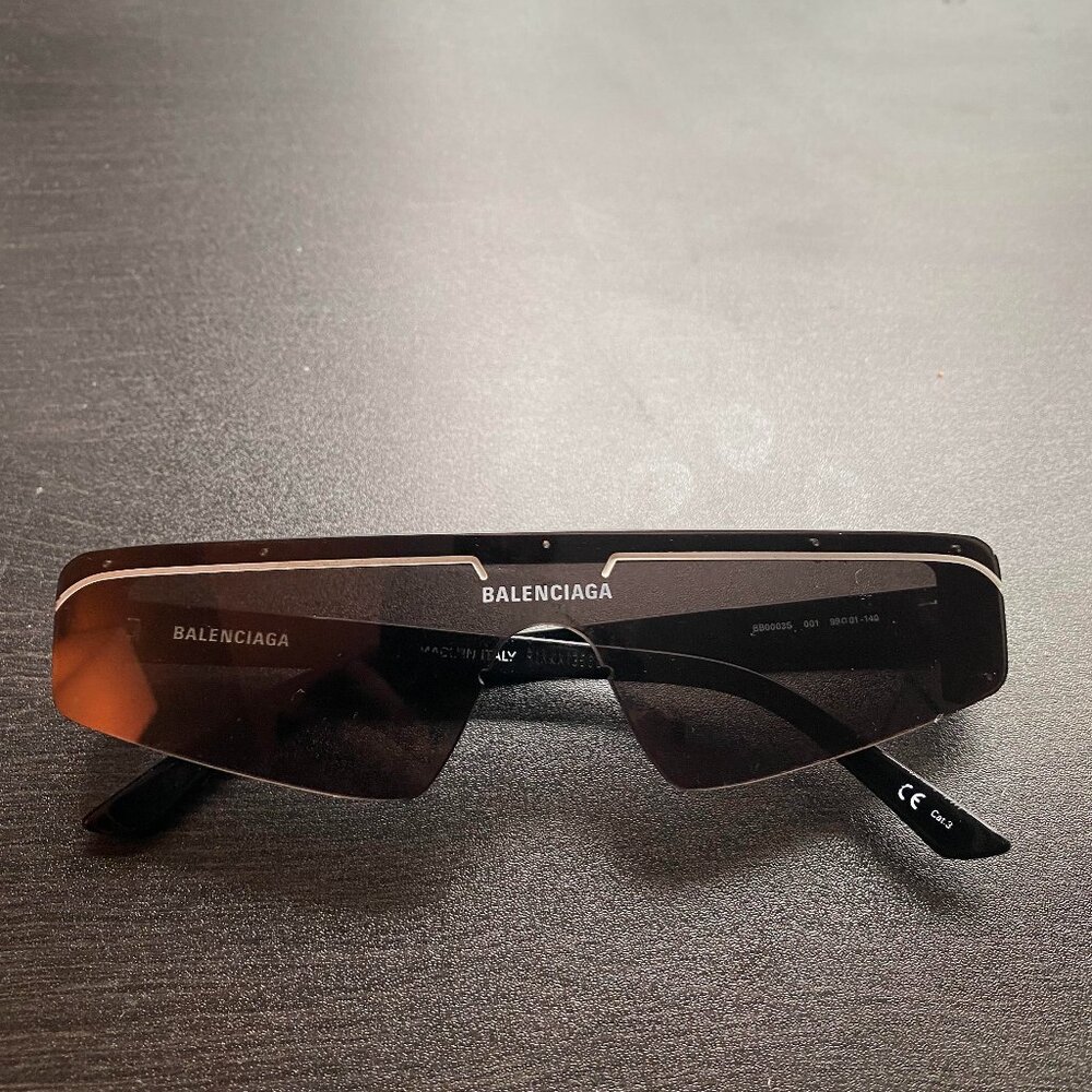 Balenciaga BB0003S 001 Black Gray Irregular Unisex Sunglasses